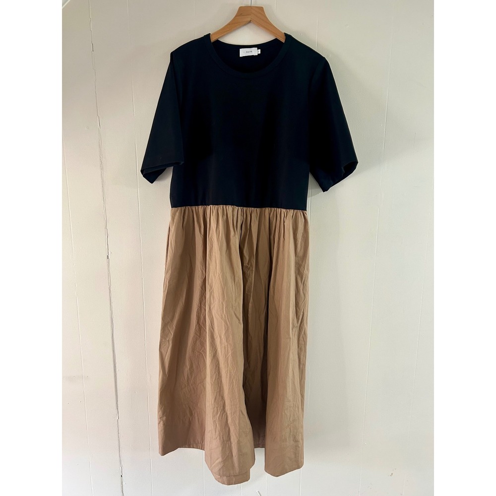 Maye Mimi Jersey Cotton Midi Dress in Black/Camel sz L - Picture 3 of 5